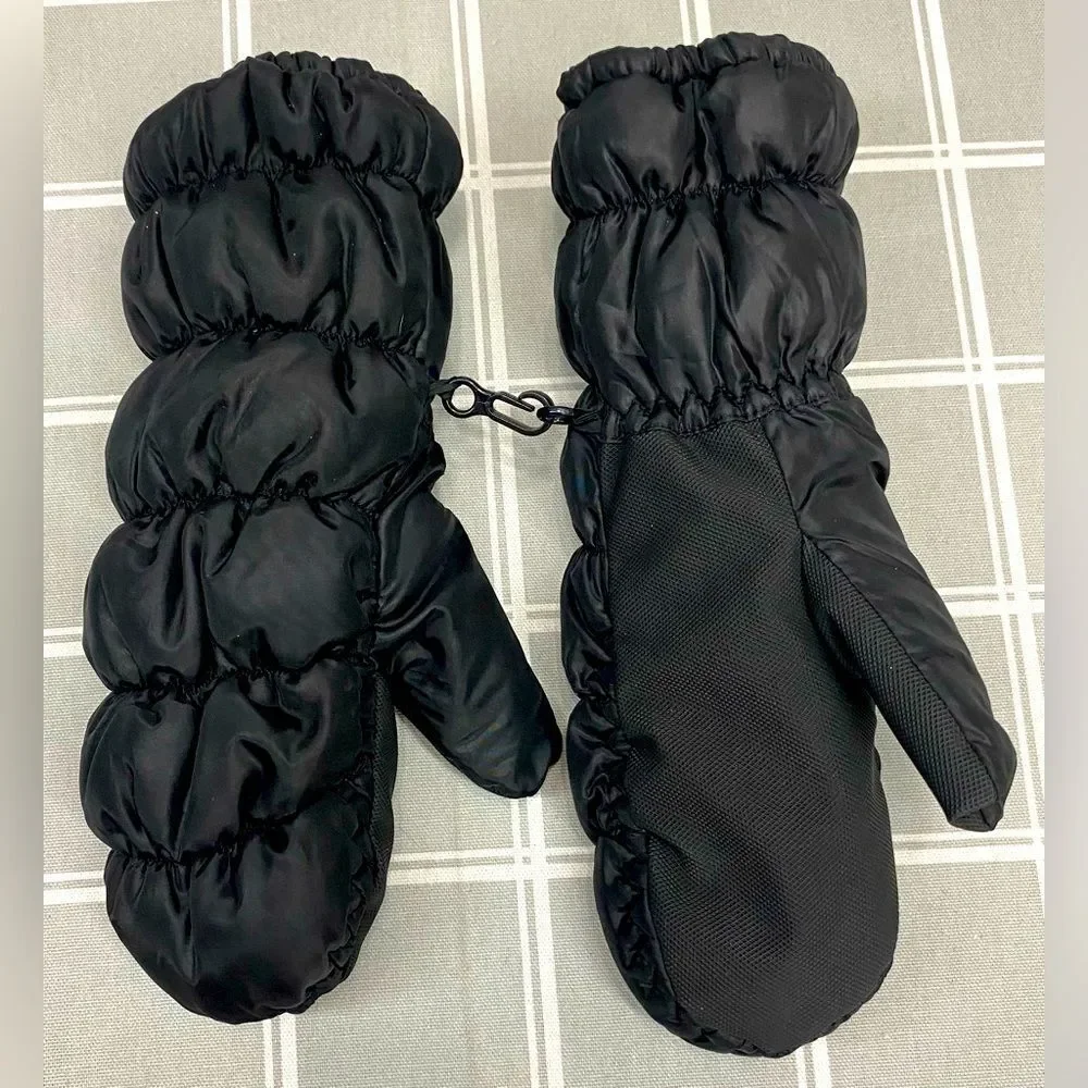 Puffer Mittens Fleece Lined Black Ski Gear Winter Outdoor Play Youth L / XL